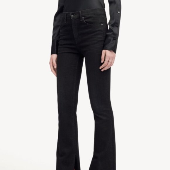 Rag & Bone Jeans Bella Flare Split Hem Black Womens Sz 30 Stretch High Rise - Picture 3 of 10